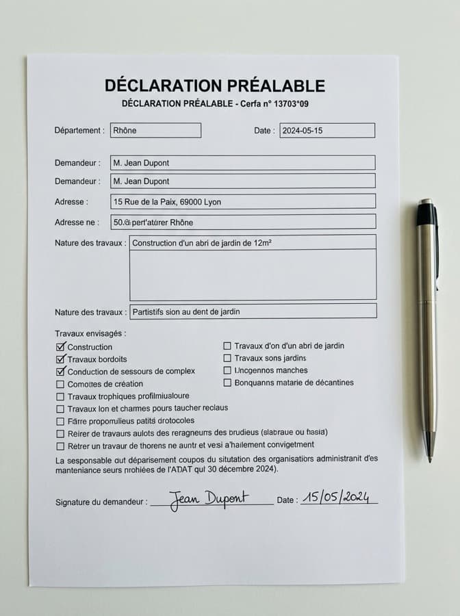 Formulaire CERFA de déclaration préalable rempli