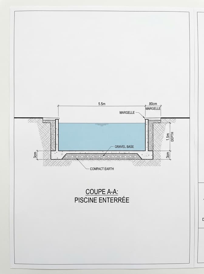 Plan de coupe du terrain et de la piscine